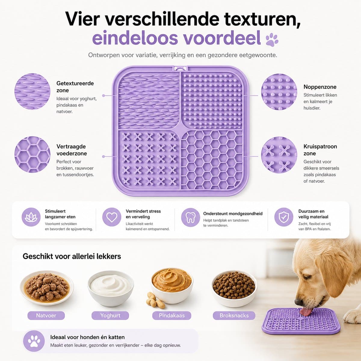 BOTC Likmat Hond met Silicone spatulas - 3-Delig Likmat Voermat Hond - voermat - Slowfeeder Hond - Paars /Blauw thumbnail 7