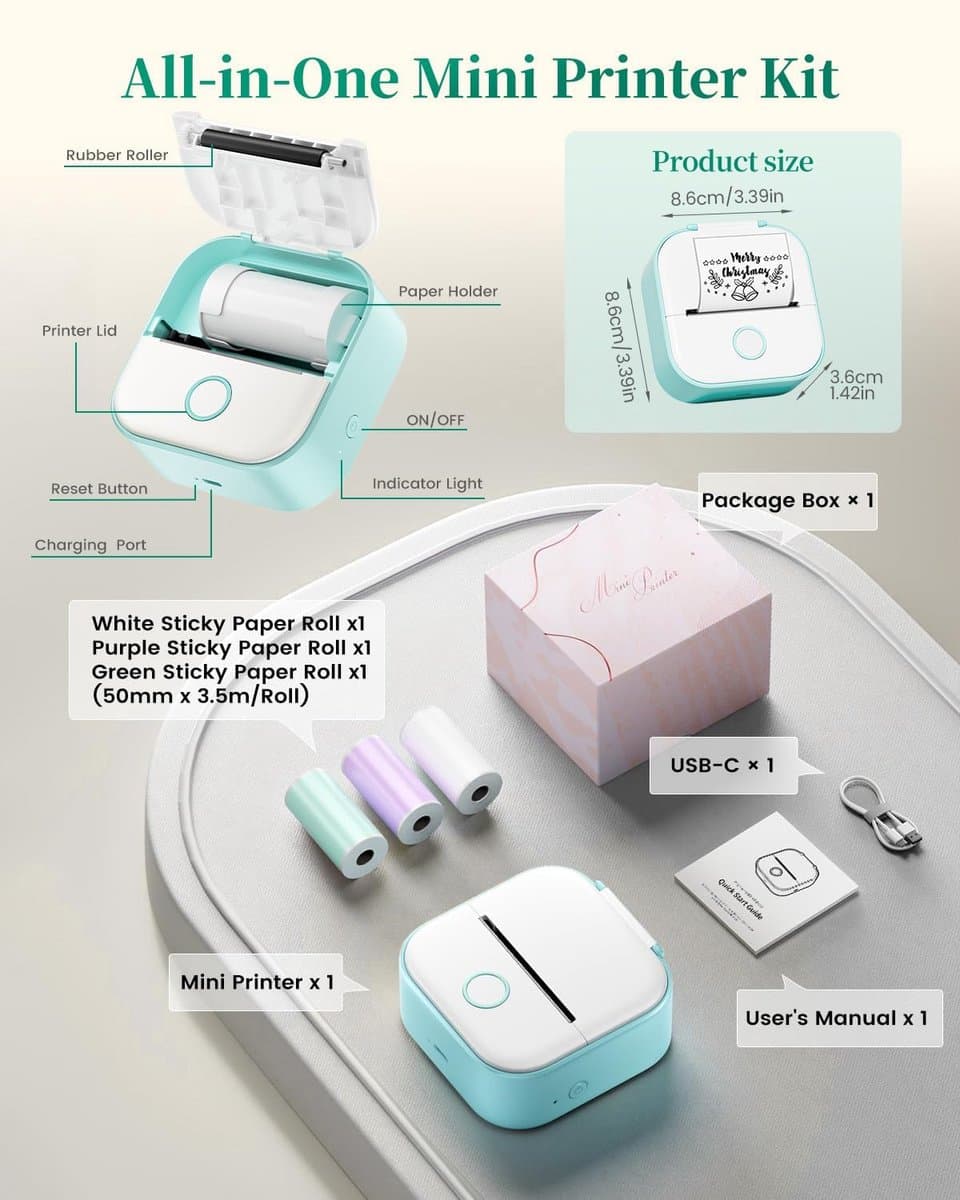 Mini Printer T02 - Smartphone Fotoprinter Bluetooth Thermische Printer - Draadloze Labelmaker & Stickerprinter - voor Cadeaus, Studienotities, Anatomische Diagrammen, Foto's - Zwart - 1 Set thumbnail 4