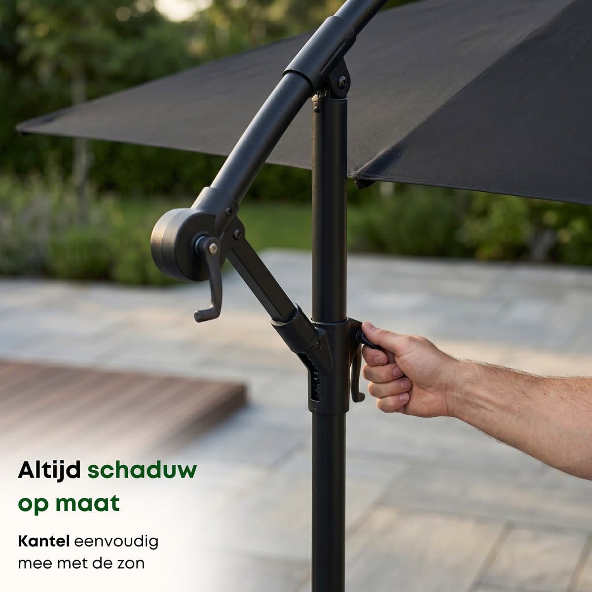 ACAZA Parasol - Zweefparasol - Donkergrijs - 300 cm diameter - Staal - Parasols - Rond - UV werend doek - Kantelbaar thumbnail 7