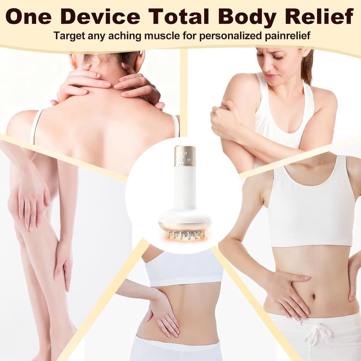 Handheld Elektrische Massager – Lymfedrainage Massager met Microstroom, Warmte & Trilling – Compact Fysiotherapie Apparaat – Lichaam Vormapparaat voor Benen, Armen & Buik – Verlicht Vermoeidheid en Spierpijn – Wit thumbnail 2