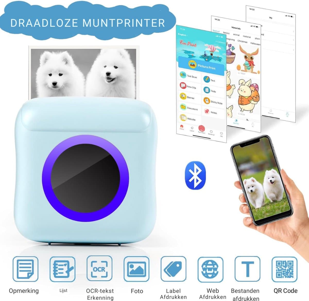 TIM® Mini Printer – Mini Printer voor Mobiel - Pocket Printer – Foto Printer Draadloos – Mobiele Fotoprinter - Blauw - 3cm x 8cm x 8cm thumbnail 5