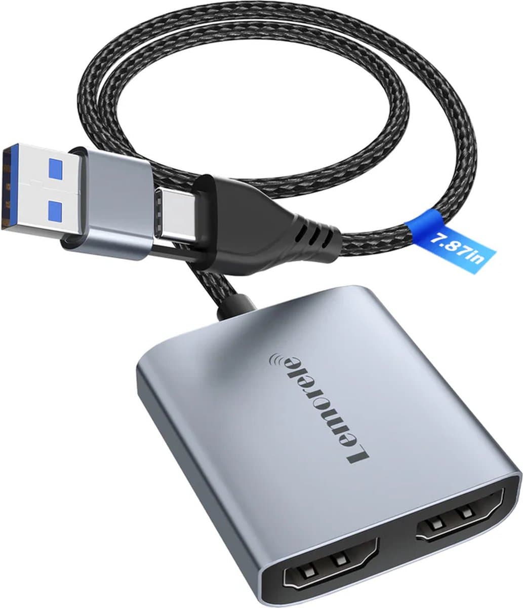 Lemorele AC07 Video Capture Card - 1080P60Hz - HDMI Loop-Out - USB-A & USB-C - Plug & Play
