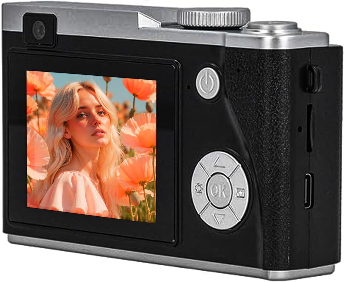 EMS Pro Smart Retro Camera met Scherm - Digitale Fotocamera - 64 Megapixel - Ingebouwde Filters - Video's & foto's - Minimalistisch Vintage Design - Met Xenon Flits - Oplaadbaar - 8GB - Zwart thumbnail 3