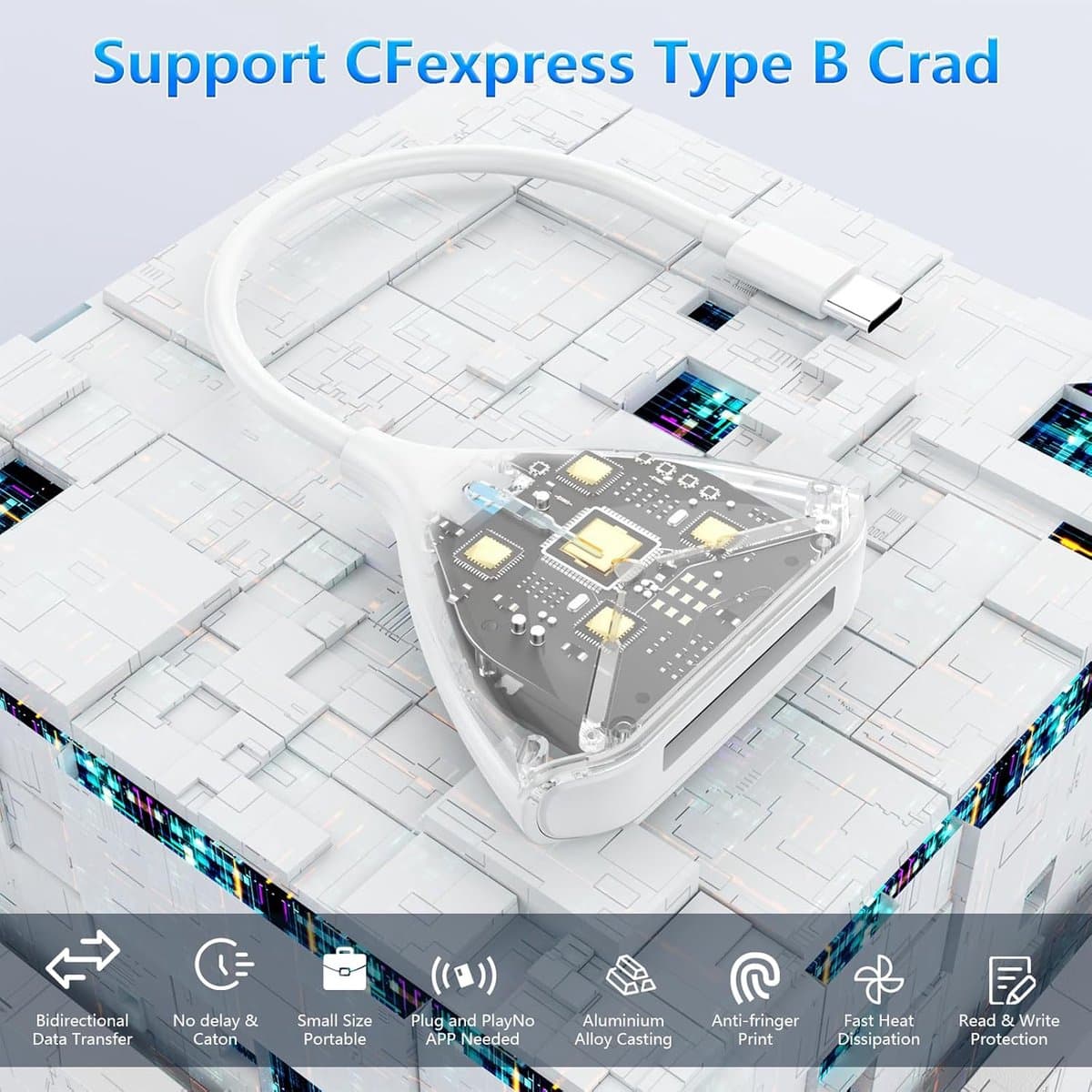 CFexpress Kaartlezer - Geheugenkaartlezer USB-C - Snelle Data Overdracht - 10 Gbps Snelheid - Compact Ontwerp - Wit thumbnail 4