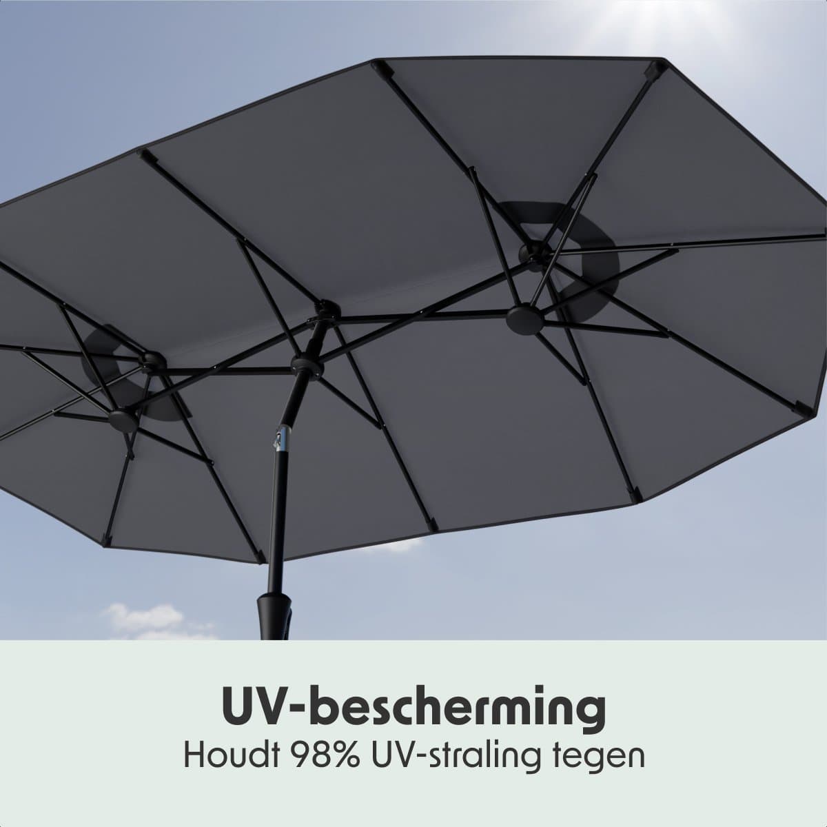 LifeGoods Dubbele Parasol - Tuin - 160x300cm - tot 8 Personen - Waterdicht - UPF50+ - Donkergrijs thumbnail 5