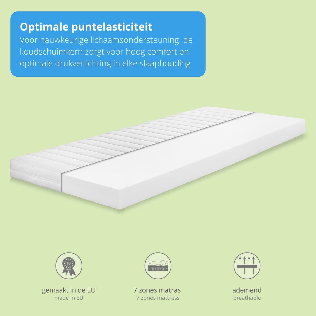 Bodyprotect Comfort Line - matras 160x200 cm koudschuim - hardheid H4 - hoogte 10 cm - als ergonomische schuimmatras en koudschuimmatras - Made in EU - 160 x 200 x 10 cm - wit thumbnail 3