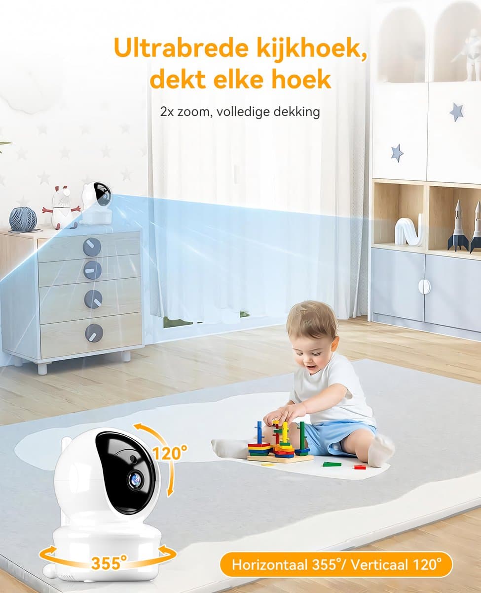 Sytifro Babyfoon met 2 Camera – Baby Monitor met standaard en VOX-modus - zonder wifi, bescherming van de privacy en veiligheid van de baby - Hondencamera - Huisdiercamera - Temperatuursensor - Terugspreekfunctie - Video & Audio - Wit thumbnail 6