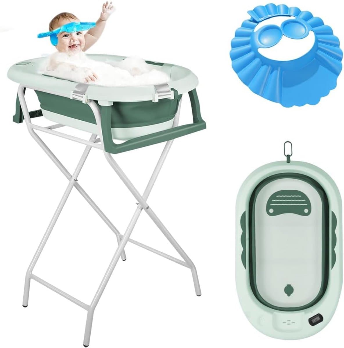 Opvouwbare Babybadkuip met Thermometer en Ondersteunend Frame thumbnail 6