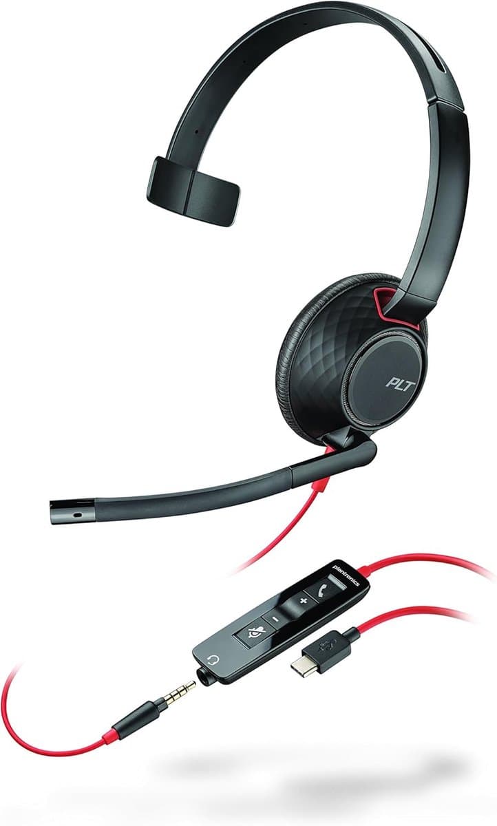 Headset Bedraad - Oorkoptelefoon Telefoon - Zakelijk Bellen - Comfortabel Ontwerp - USB-C Aansluiting - Zwart Rood thumbnail 3