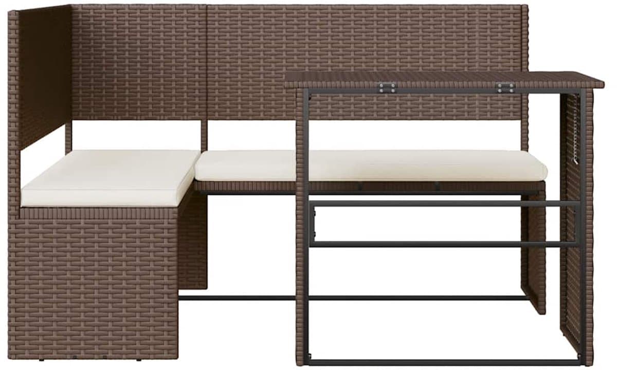 vidaXL - Tuinbank - met - tafel - en - kussens - L-vormig - poly - rattan - bruin thumbnail 6