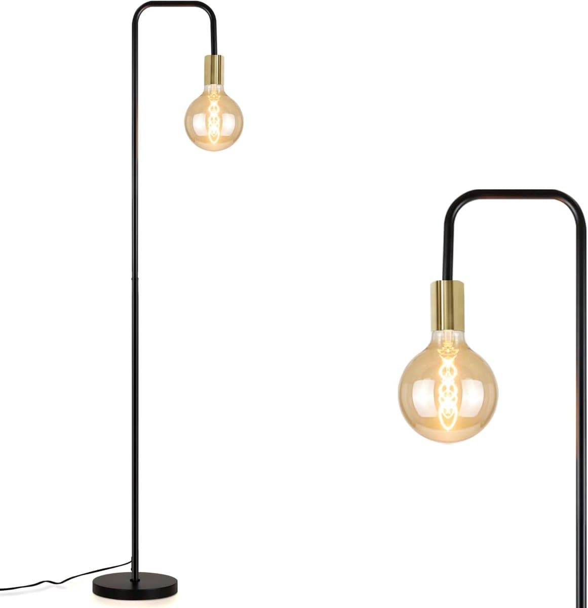 Glitzerlife - Vintage Vloerlamp - Industrieel Design Staande Lamp Zwart Goud Metaal - Met Voetschakelaar, Exclusief Lichtbron - Voor Woonkamer Slaapkamer Kantoor thumbnail 7