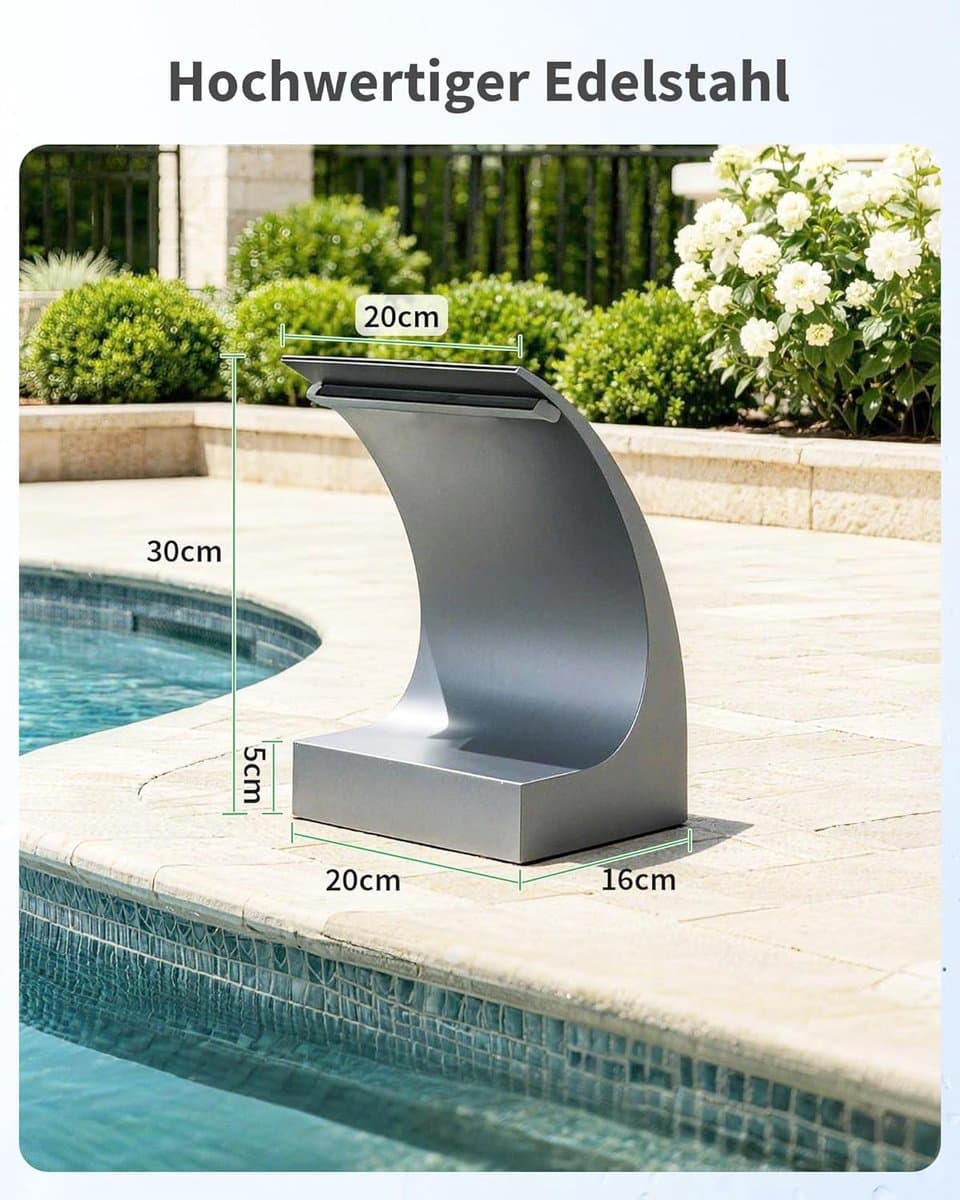 POPOSOAP 200C Overloopset voor waterval-20 cm roestvrijstalen uitloop-4500 l/u vijverpomp met ledverlichting-alles-in-één voor tuinvijvers-zwembaden en compacte tuinen[Energieklasse B] thumbnail 2