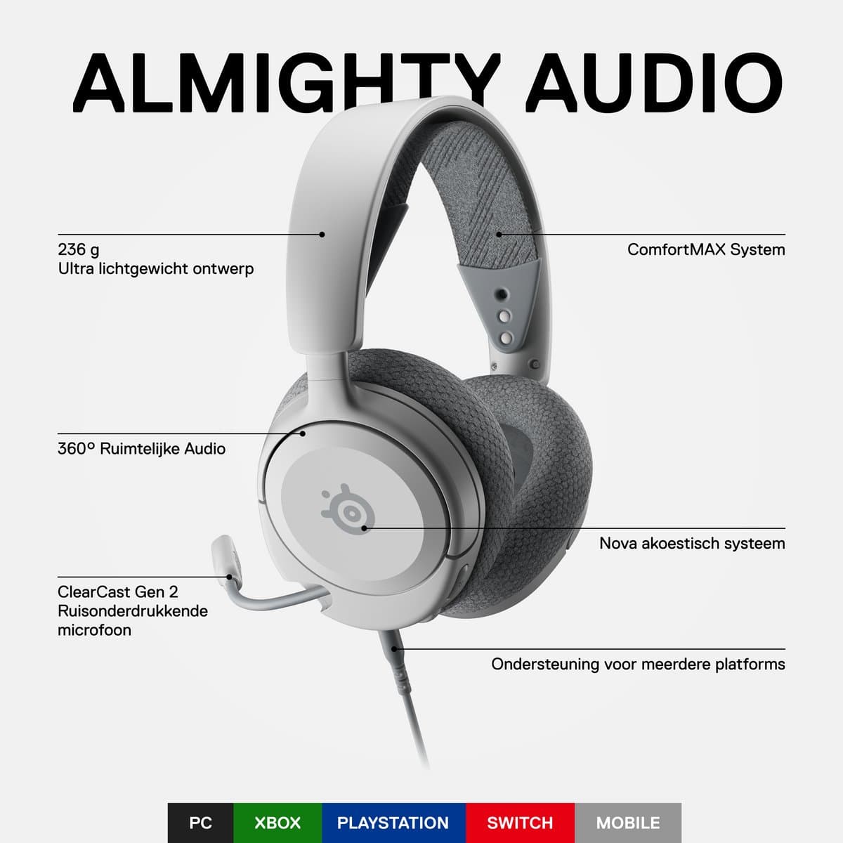 SteelSeries Arctis Nova 1 wit - bedraad en licht