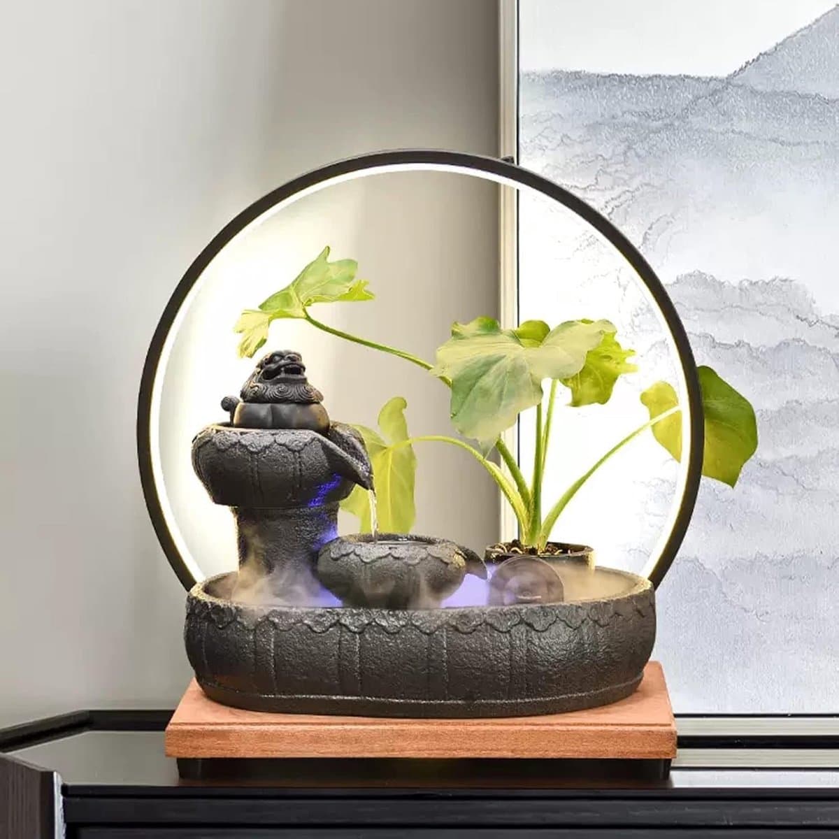 Waterfontein Binnen - Tafelfontein Decoratief - Ontspanning Thuis - Met LED-lichtring - 42 cm - Wit thumbnail 2