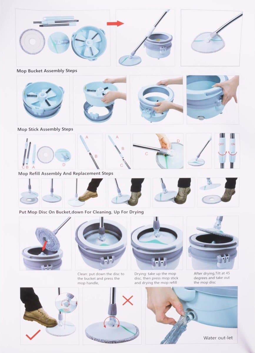 Benson Mop & emmer set - 360° draaiend systeem - Inclusief 123 cm steel - Grijs thumbnail 2