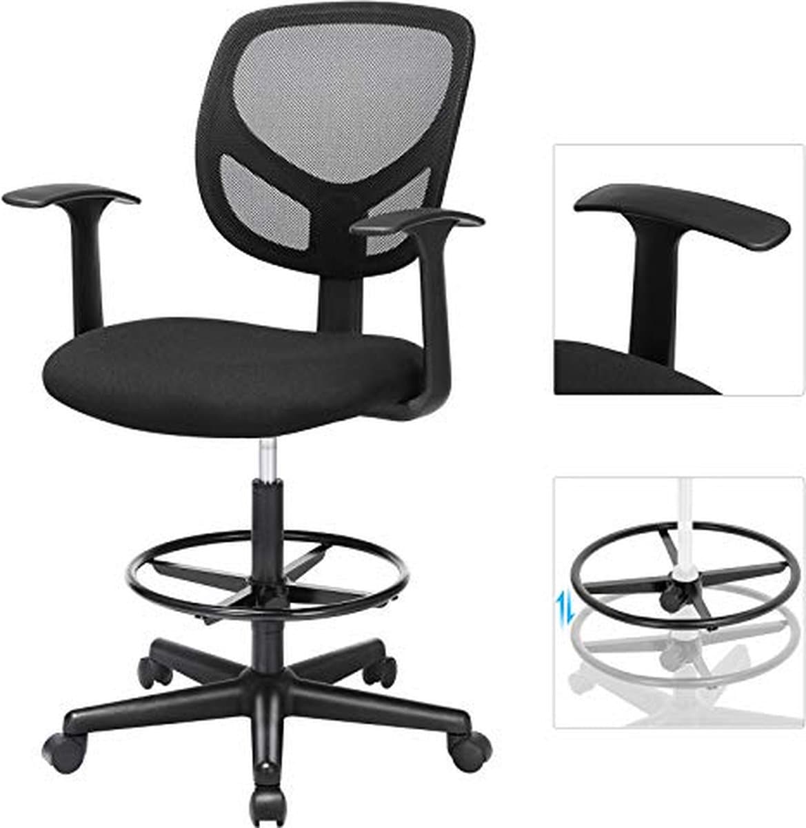 Ergonomische Bureaustoel Met Armleuningen, Hoogte 55-75 Cm, Capaciteit 120 Kg - Songmics - Bureaustoel - Zwart - Kunststof; Polyester thumbnail 3