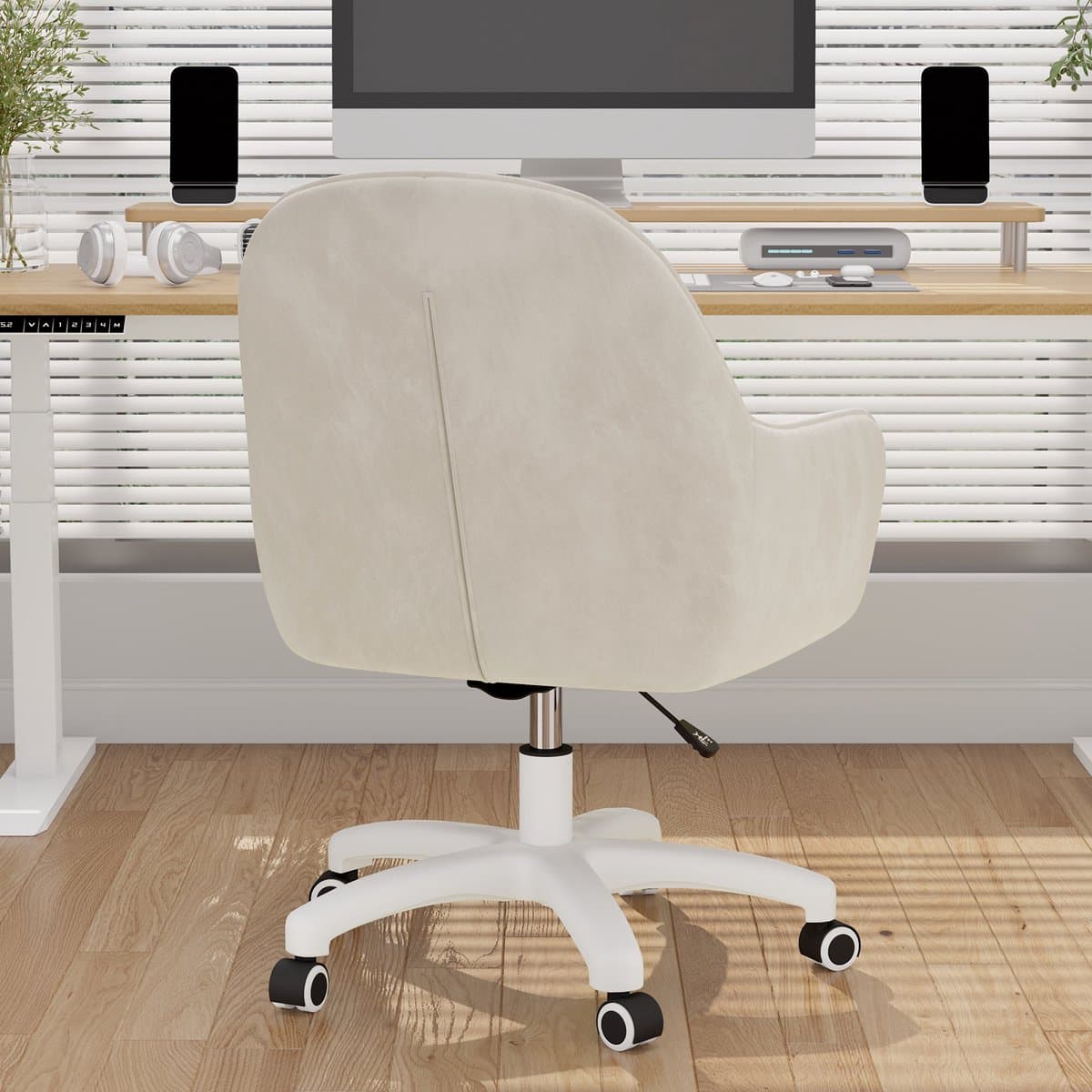 Bureaustoel, draaistoel voor de kaptafel, met fluwelen kussen, in hoogte verstelbaar, voor thuiskantoor, studeerkamer, slaapkamer, draagvermogen 120 kg,Beige thumbnail 2