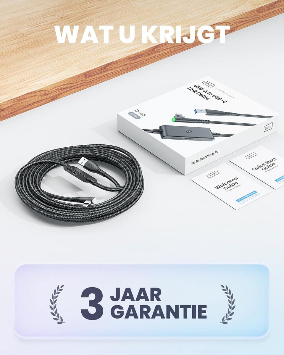 INIU Link Cable 5 m Compatible with Meta/Oculus Quest 3/2/Pro and Pico 4 Steam VR/Gaming PC, Fast Data Transfer, USB A 3.0 to USB C Lnk Cable for VR Headset, Separate USB-C Connection thumbnail 7