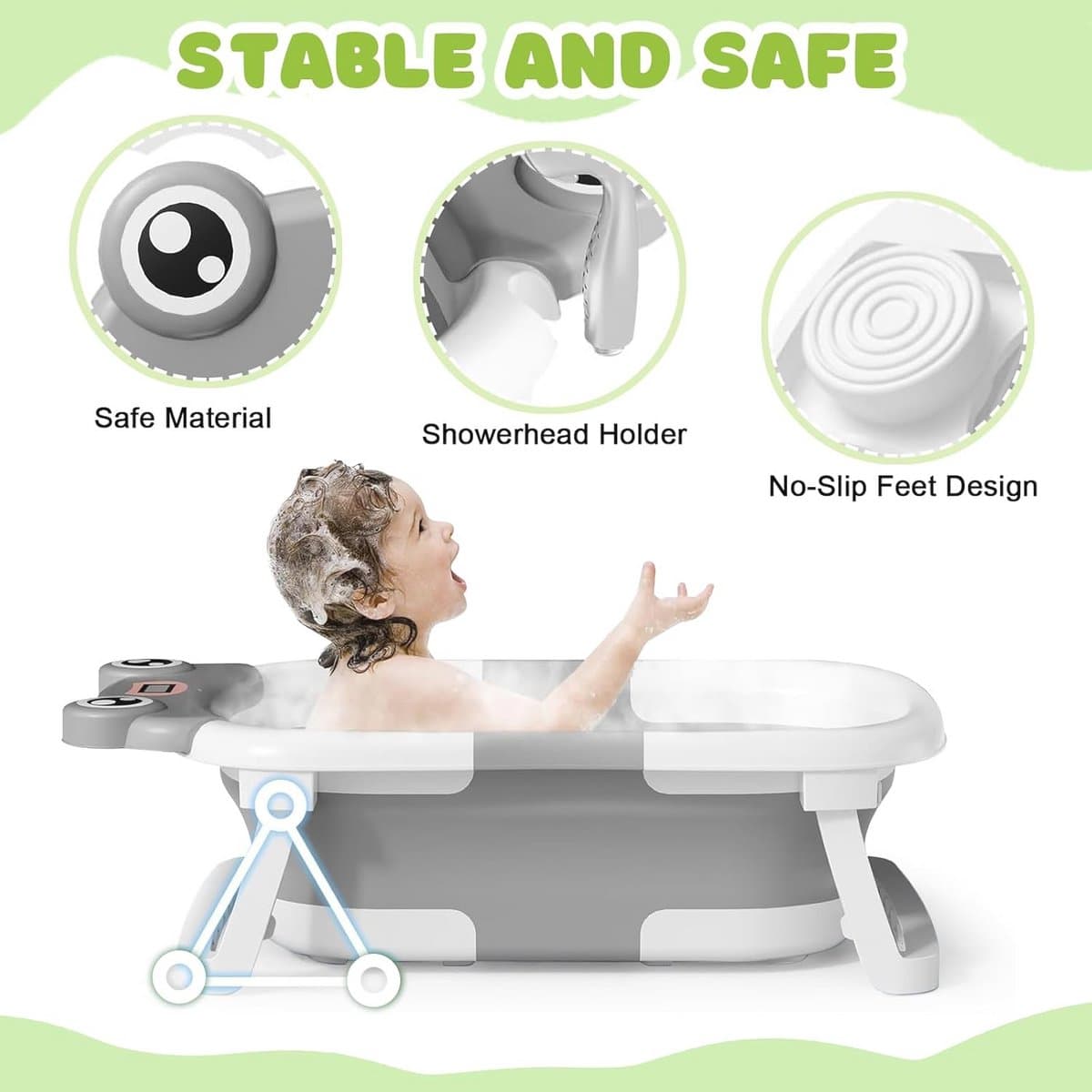 Opvouwbare Babybadkuip met Thermometer en Zwemkussen voor Baby's 0-24 maanden thumbnail 3