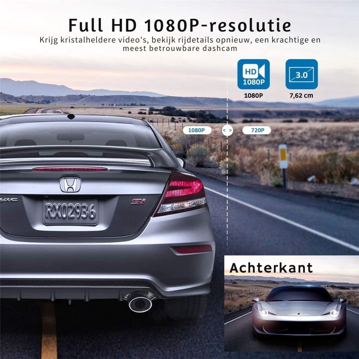 Dual Dashcam - Dashcam Voor Auto 1080p Full HD - Voor en Achter Camera Met 3-inch Lcd-Display – Auto Camera Met Bewegingsdetectie - Nachtzicht - Versnellingssensor thumbnail 4