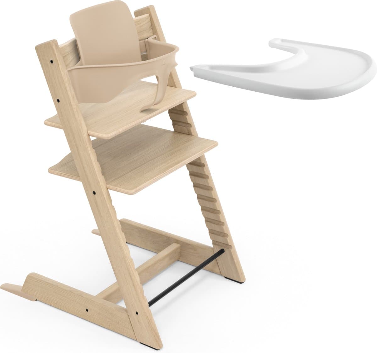 Stokke Tripp Trapp Eiken kinderstoel (naturel), Stokke-dienblad (wit) - Incl. Tripp Trapp-stoel, babyset 2 voor kinderen van 6-36 maanden - Verstelbaar, ergonomisch en gemakkelijk schoon te maken - afbeelding 1