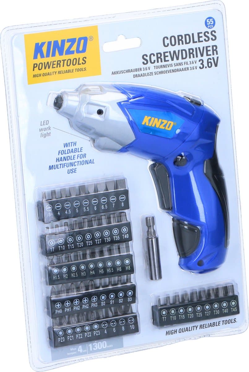 Kinzo Elektrische Schroevendraaier - met Bitset - Accu - 54 Bits - o.a. Sleufkop, Torx, Phillips, Pozidriv en Inbus thumbnail 6