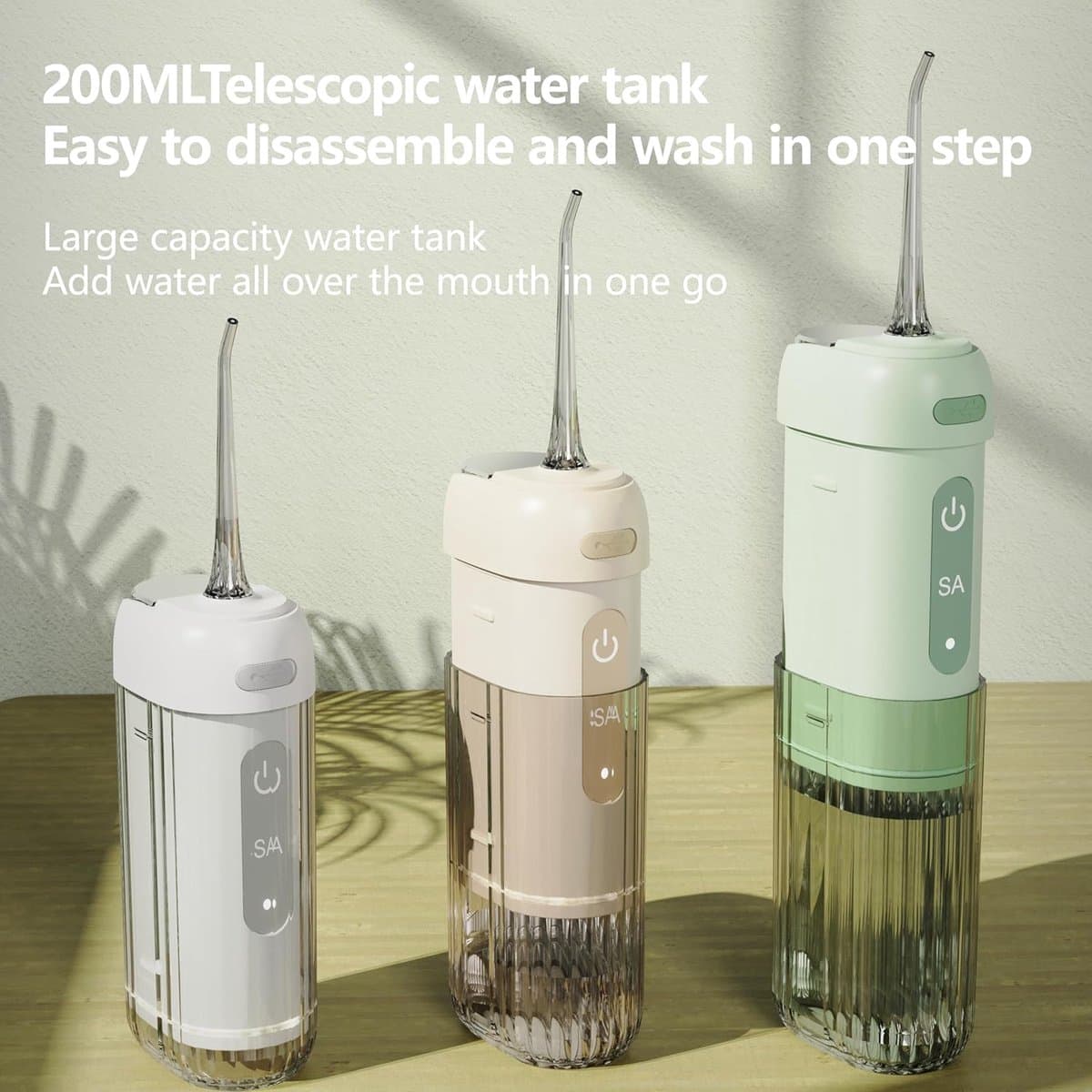 200ML Telescopische Watertank - Draadloze Waterflosser - 4 Werkstanden & 5 Opzetstukken - IPX7 Waterdicht - Oplaadbare Mondirrigator - Groen thumbnail 5