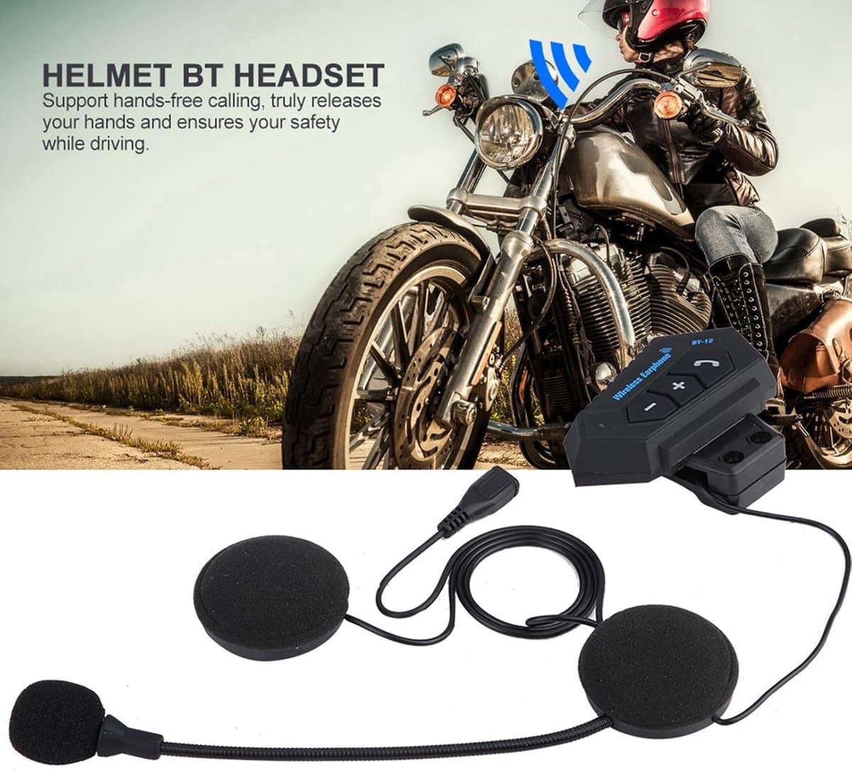 CCYLEZ Helm BT-headset Hifi-hoofdtelefoon Handsfree Bellen Ondersteuning voor Motorliefhebbers Zwart thumbnail 2