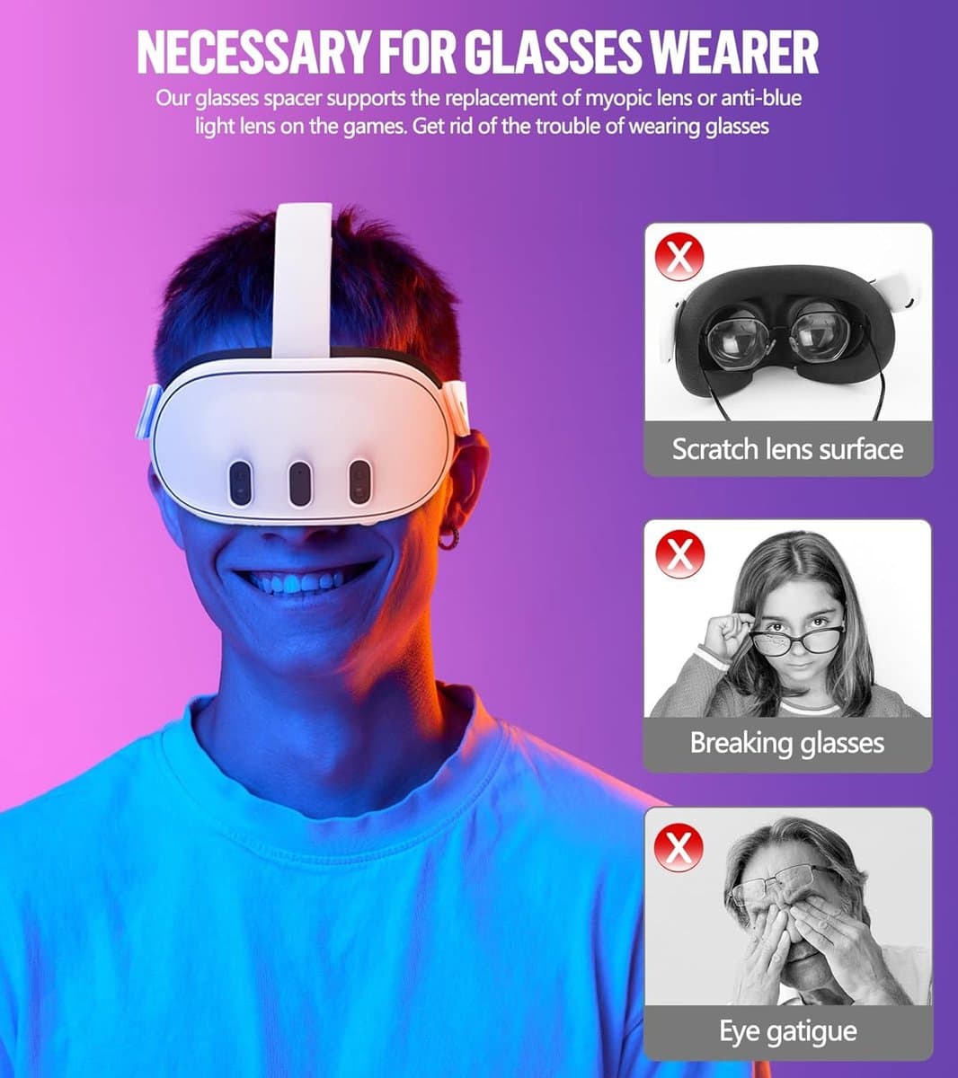 VR Magnetische Frame Bril Spacer voor Oculus/Meta Quest 3, Lenzen Insert Bril Lens Protector Accessoires, Anti Krassen Glas Spacer Bescherming voor Oculus Quest 3 Headset thumbnail 6