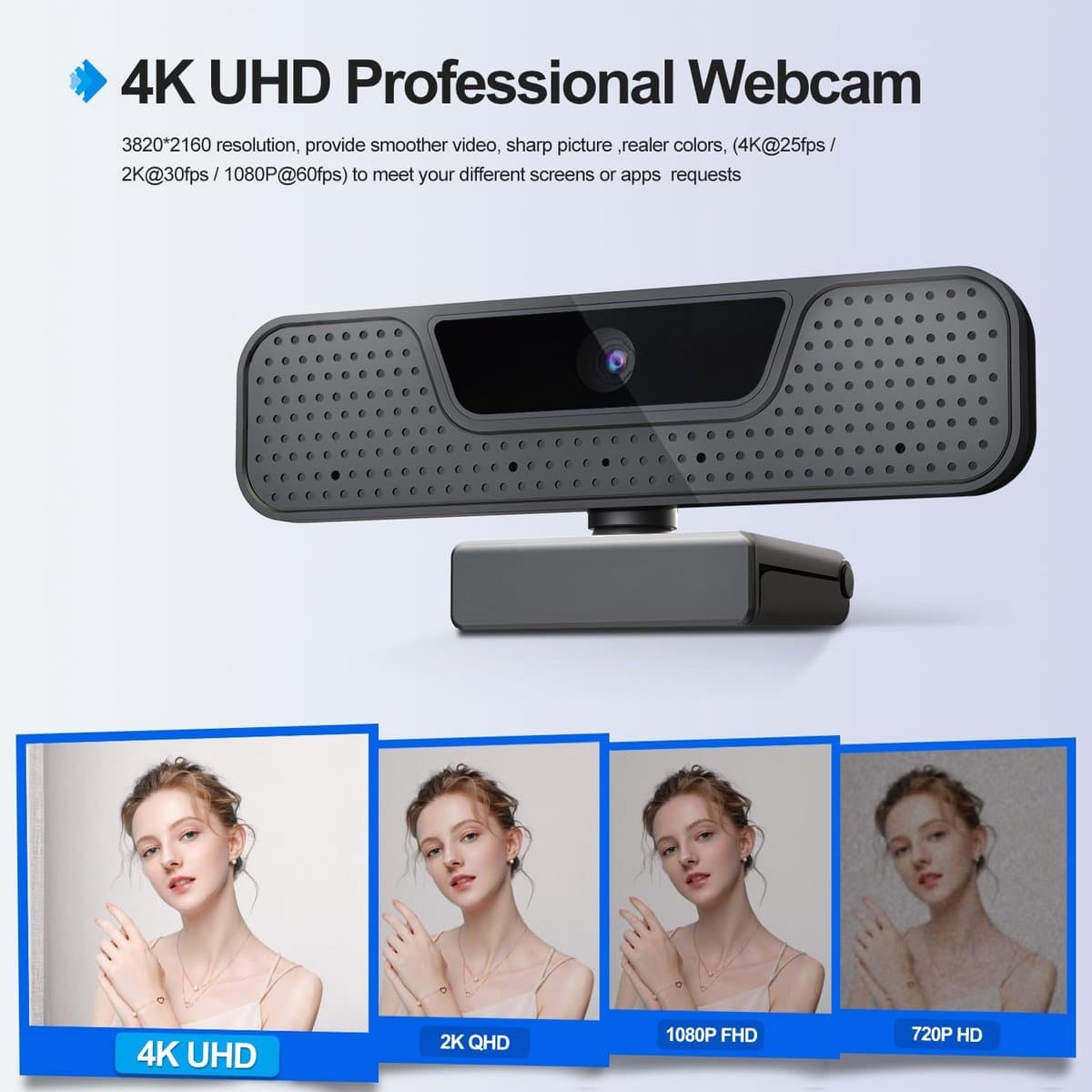 4K Webcam - Conferentie Camera - Online Vergaderen - AI Ruisonderdrukking - 85 Graden FOV - Zwart thumbnail 5