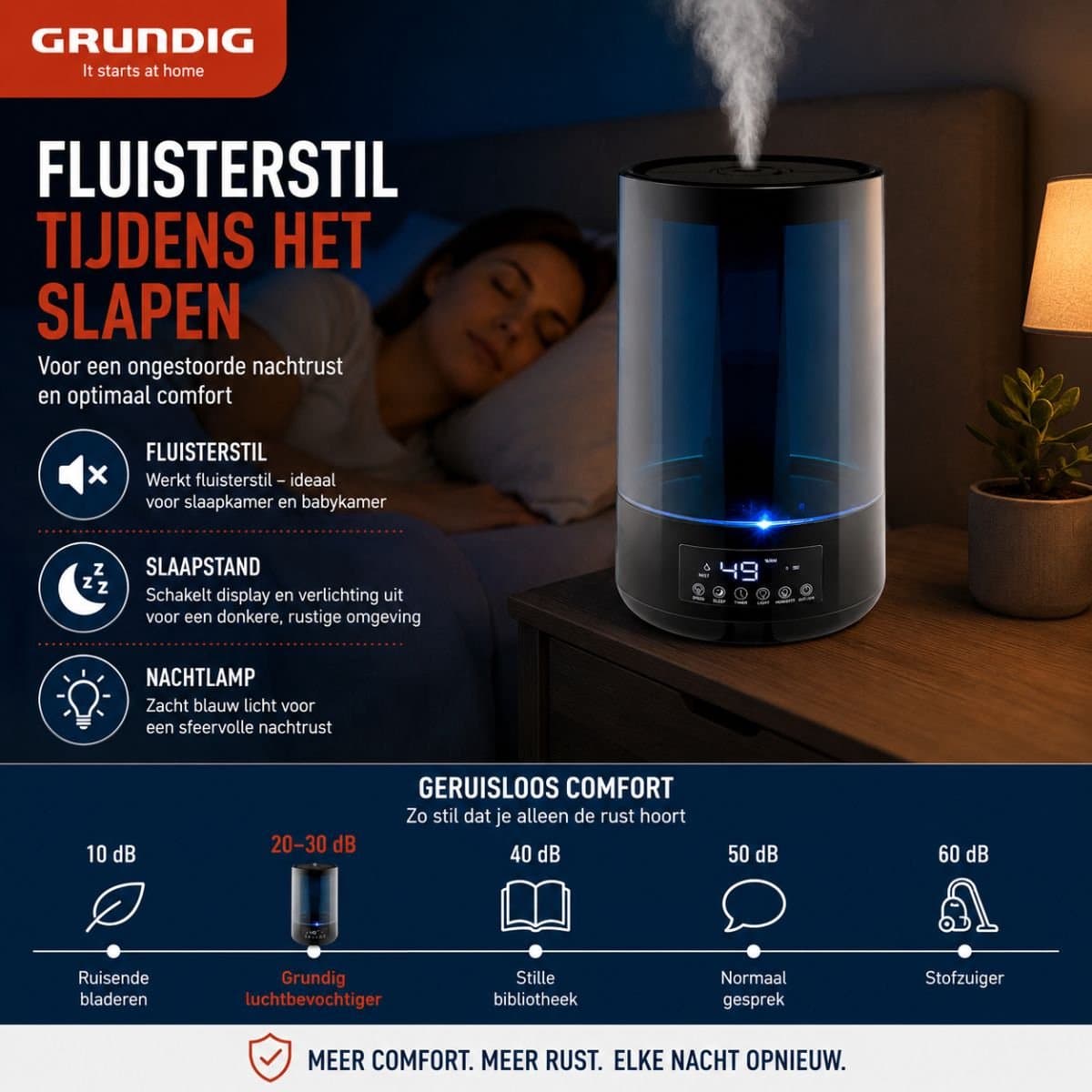 Grundig Luchtbevochtiger HD-1903A - Ultrasone Lucht Bevochtiger 4,3L - met Timer en Nachtlamp - Incl. Afstandsbediening - Zwart thumbnail 4