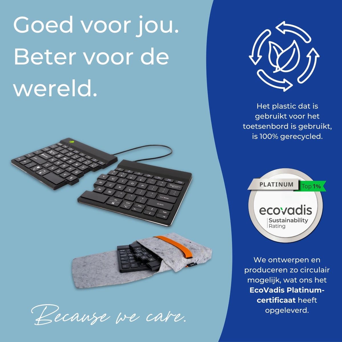 R-Go Split Break - Ergonomisch Toetsenbord & Vilten Etui - Bluetooth - Break software - QWERTY US - Draadloos - Zwart thumbnail 8