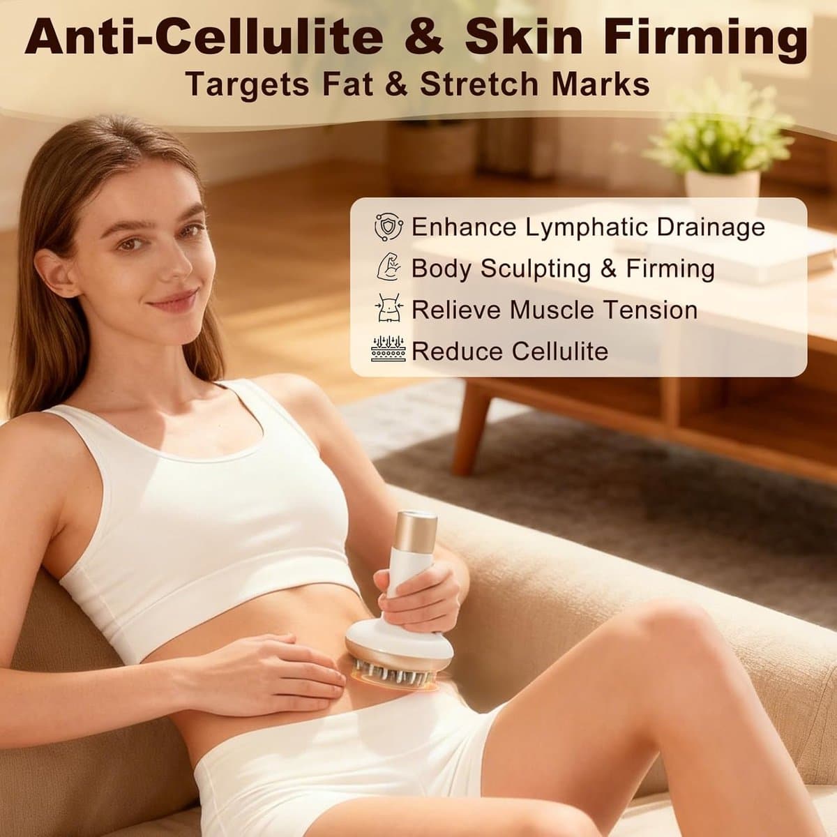 Handheld Elektrische Massager – Lymfedrainage Massager met Microstroom, Warmte & Trilling – Compact Fysiotherapie Apparaat – Lichaam Vormapparaat voor Benen, Armen & Buik – Verlicht Vermoeidheid en Spierpijn – Wit thumbnail 5