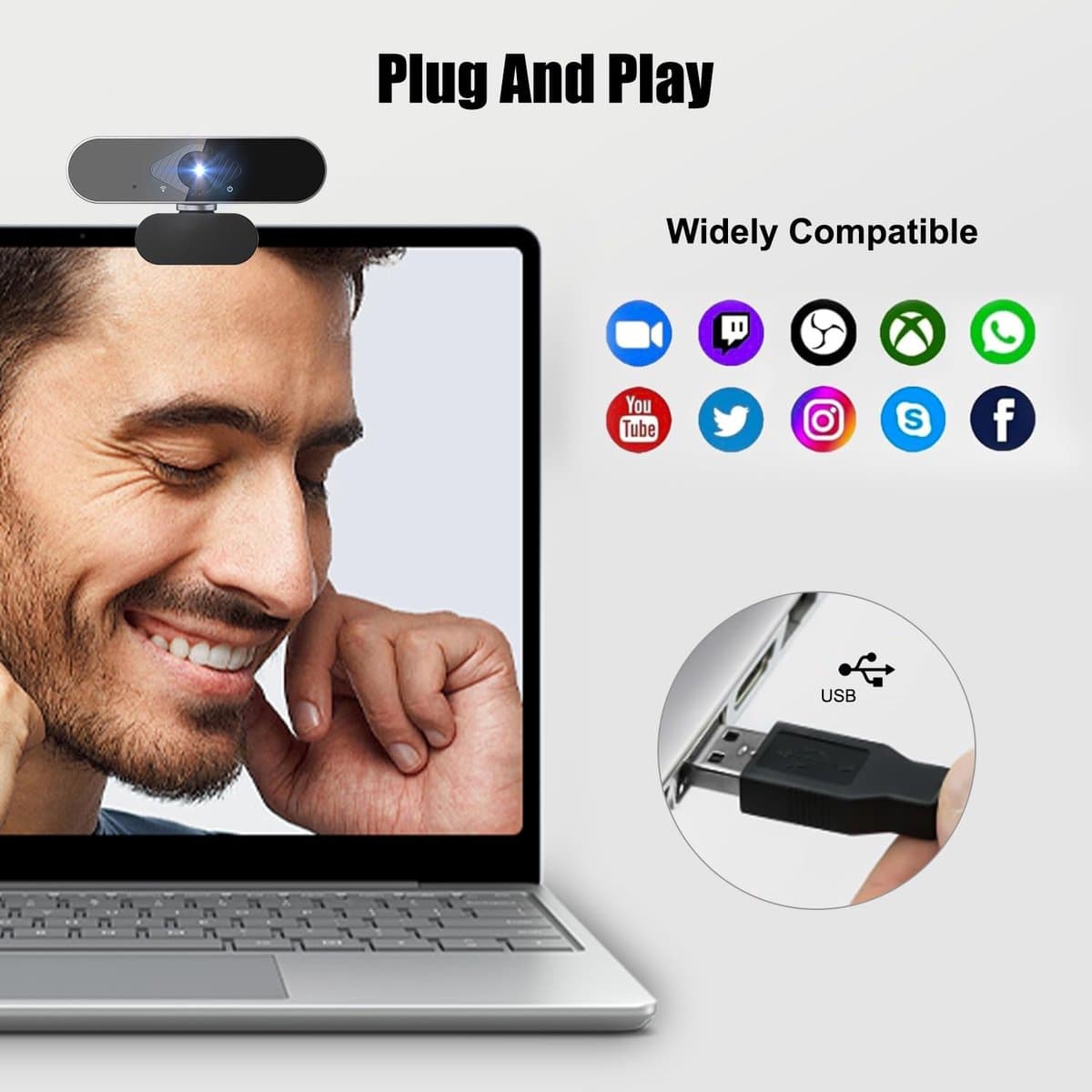 Webcam met microfoon 1080p HD, 360° verstelbaar, USB thumbnail 5