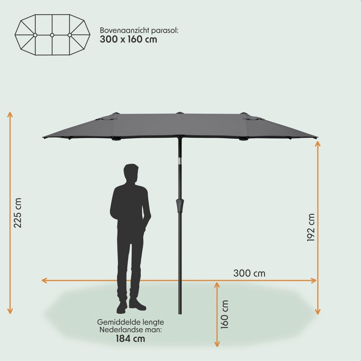LifeGoods Dubbele Parasol - Tuin - 160x300cm - tot 8 Personen - Waterdicht - UPF50+ - Donkergrijs thumbnail 3