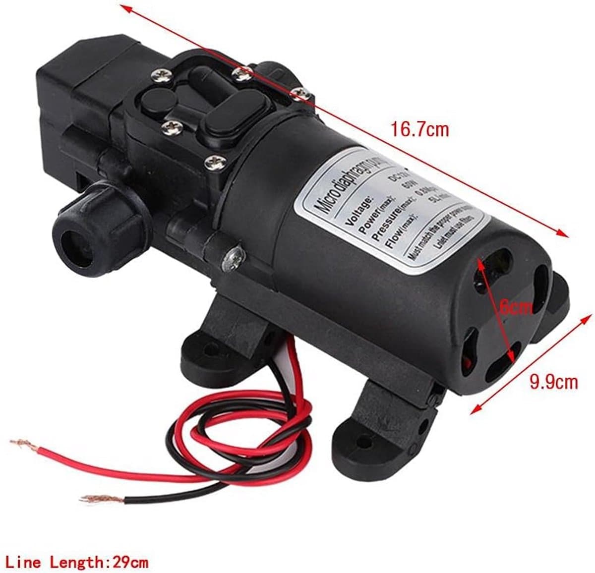 Zelfaanzuigende 12V Hogedruk Waterpomp met Automatische Druk Schakelaar voor Caravan, Boot en Tuin thumbnail 6