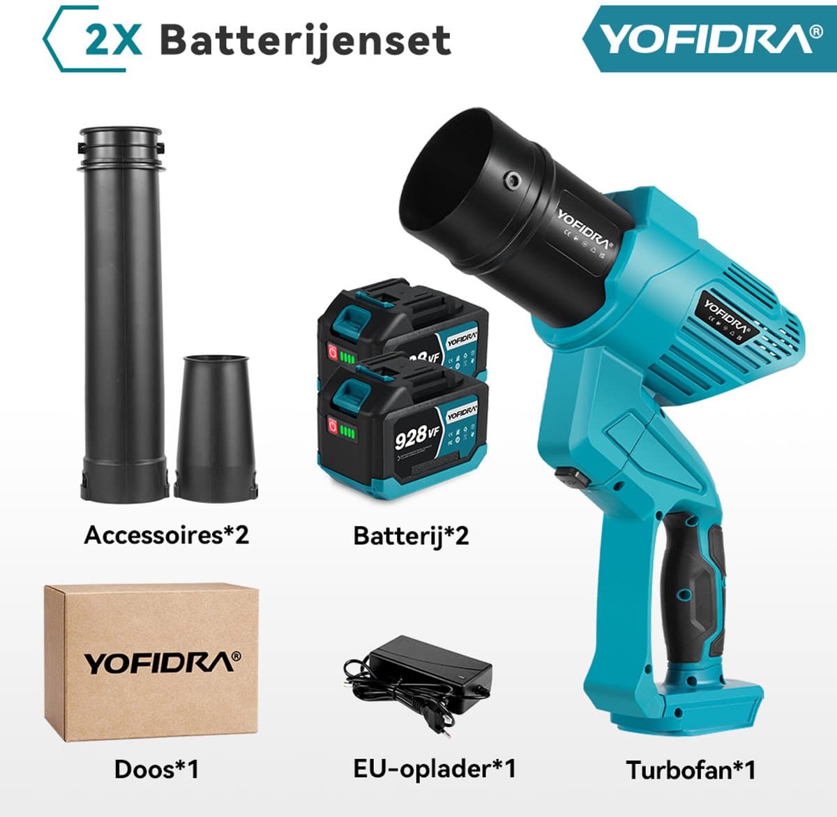 Yofidra Accu-Bladblazer - 2-in-1 Elektrische Stofblazer Luchtblazer - 216 km/h Borstelloze Bladblazer - incl 2x 4.5Ah Accu - voor Het Blazen van Bladeren Autobladeren, Sneeuw, Stof thumbnail 6