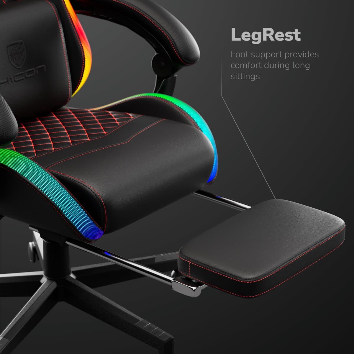 HICON® Gamestoel met Led - Gaming Chair - LED Verlichting - Racing - Gaming stoel met Led - Vittoria thumbnail 3
