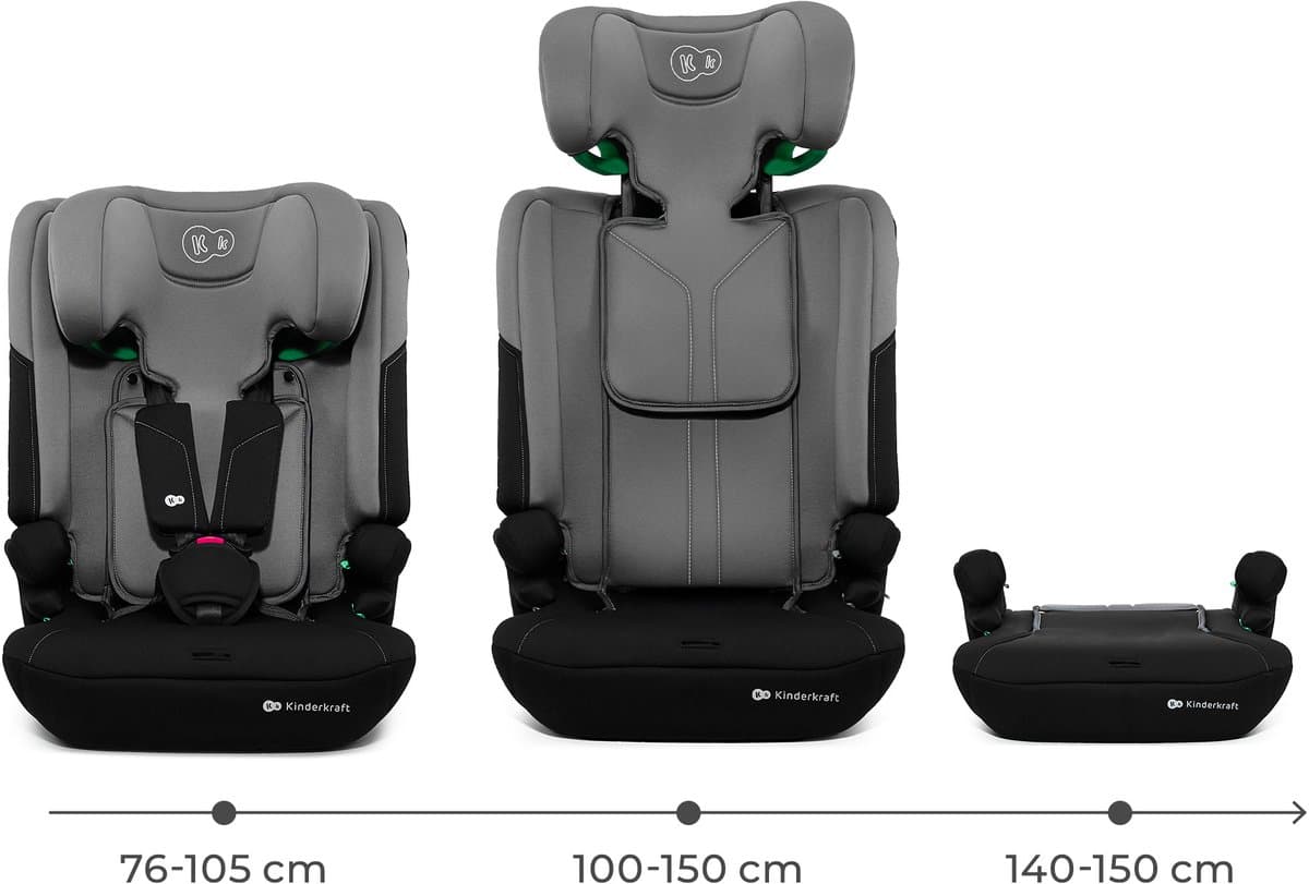 Kinderkraft I-COMFY 3-in-1 i-Size Autostoel – 76-150 cm – Groep 1/2/3 – R129 Goedgekeurd – Grijs thumbnail 4