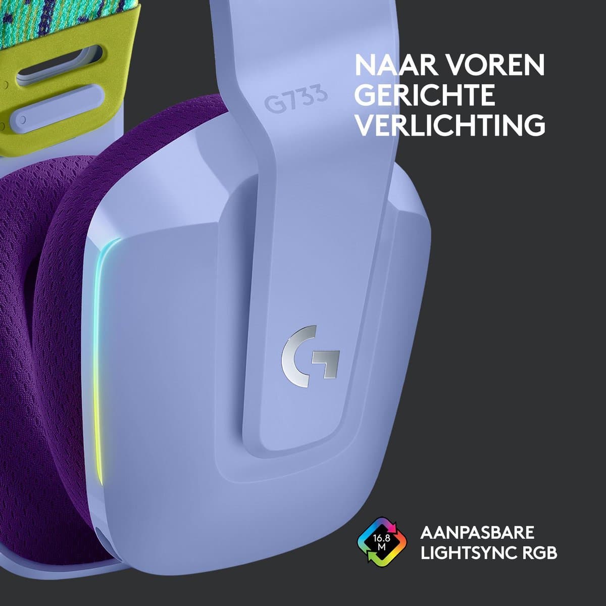 Logitech G733 LIGHTSPEED lila met RGB en USB-A thumbnail 6