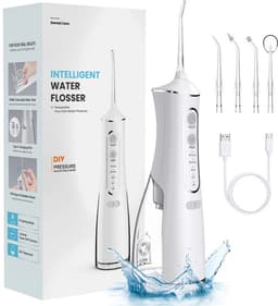 Productfoto van Waterflosser, Draadloze Monddouche met 4 Reinigingsstanden, 300 ml Waterreservoir, DIY-Drukregeling, IPX7 Waterbestendig, Oplaadbare Mondirrigator voor Dagelijkse Mondverzorging, Thuis en Reizen, Wit