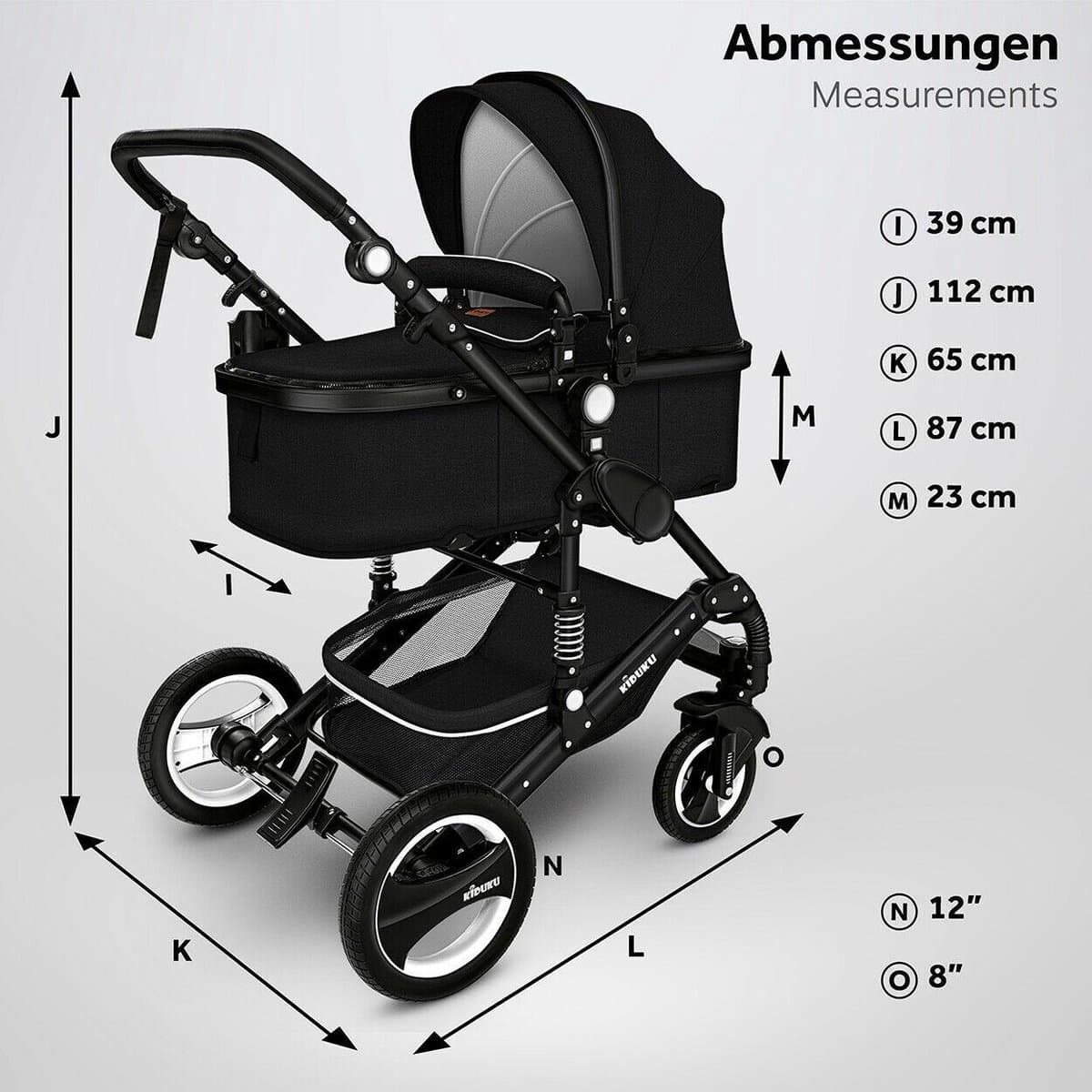 KIDUKU- 3 in 1 combi-kinderwagen- zwart- buggy incl. autostoeltje-regenhoes- inklapbaar thumbnail 6
