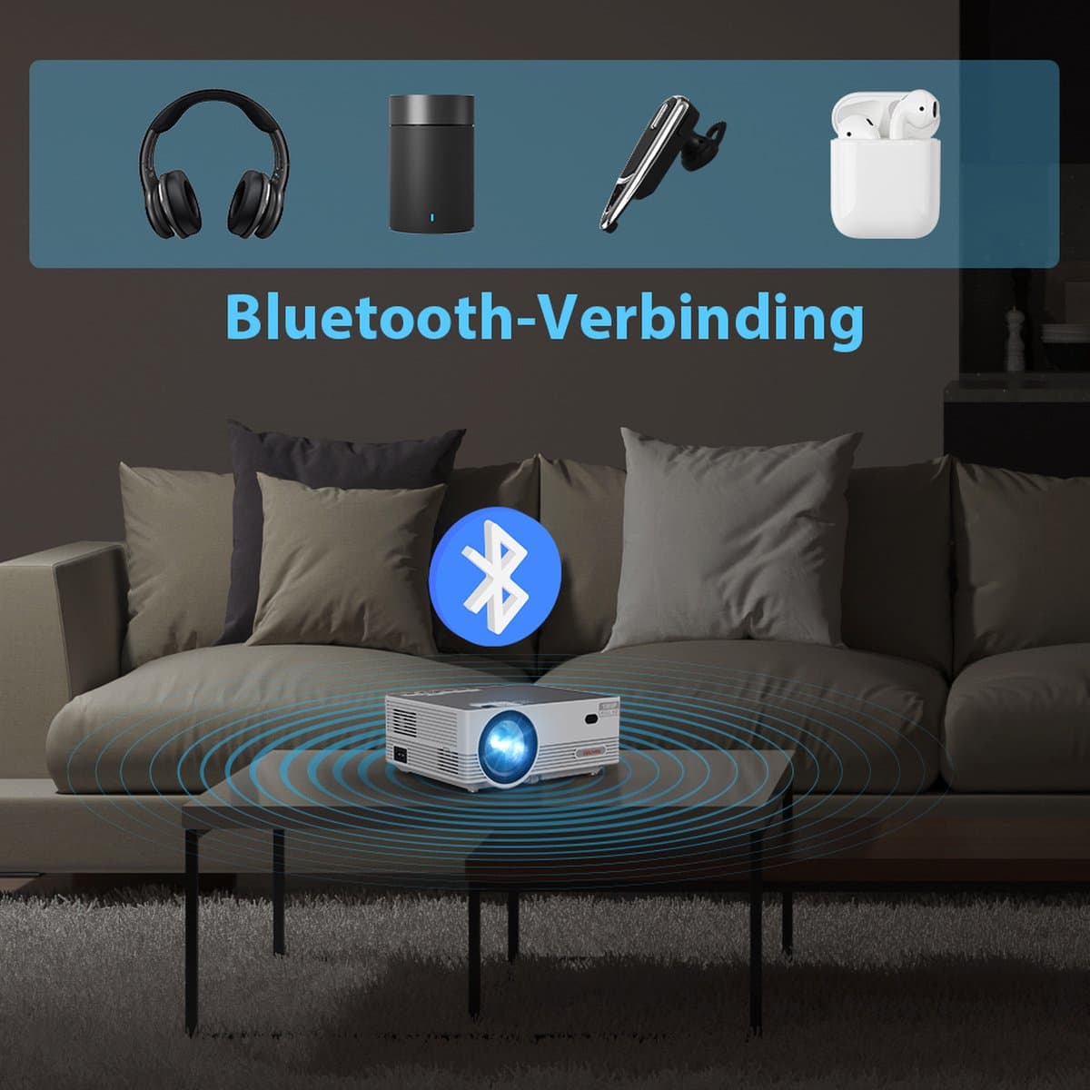 UpLiving® LCD Mini Beamer met WiFi | Met Bluetooth | Native Full HD | 10.000:1 Contrastratio | 8.000 Lumen | Projector - Mini Beamer - Draagbare Pocket Beamer - Afstandsbediening - Draagtas thumbnail 5