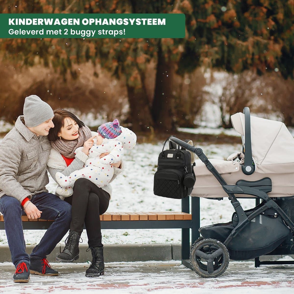 Luxegoed® Luiertas Rugzak met Verschoonmatje - Luiertassen - Rugtas - Zwart - Inclusief – Buggy /kinderwagenhaken, spenenetui en Isoleervak – Complete Set thumbnail 8