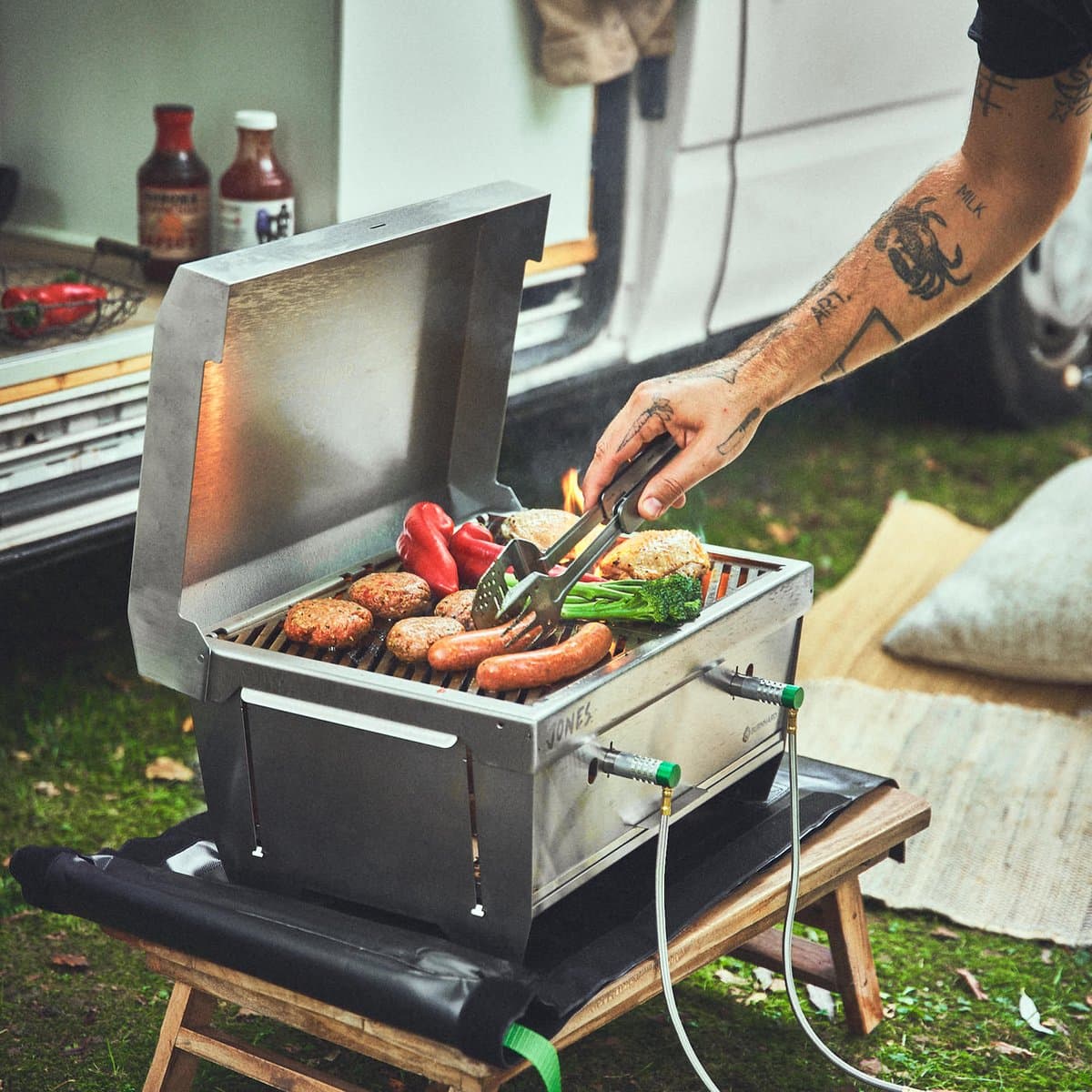 Burnhard Inklapbare 2-Branders Gasbarbecue, 6,4 kW - 500°C - RVS - Incl. tas en multitool - Jones met Deksel thumbnail 4