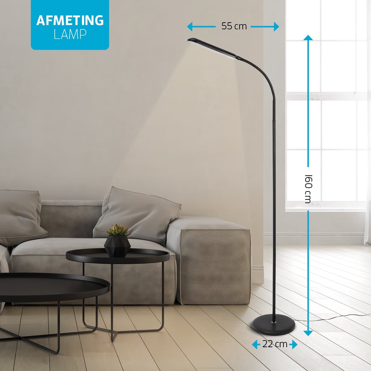 Varin® Design LED leeslamp ultra-plat - Zwart - Dimbaar - 3 Kleurtinten - 10W (eq. 75W) - 800 lumen - Vloerlamp woonkamer - Staande lamp slaapkamer - Modern - Lampen instelbaar - Touchknop - Flexibele hals - Daglichtlamp - Vloerlampen industrieel thumbnail 6