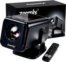 Productfoto van Zoomly® Pro MAX+ Mini Beamer – 700 ANSI Lumen – Thuisbioscoop Beamer met Android 14, WiFi 6 & Bluetooth 5.4 – Full HD 1080p – Ondersteunt 4K – Gratis Smart Remote