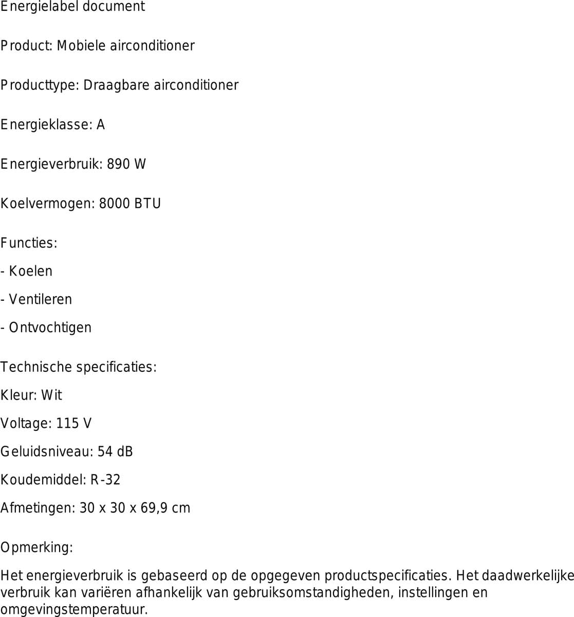 Mobiele airco 8000 BTU draagbare airconditioner met ontvochtiger ventilator afstandsbediening thumbnail 2