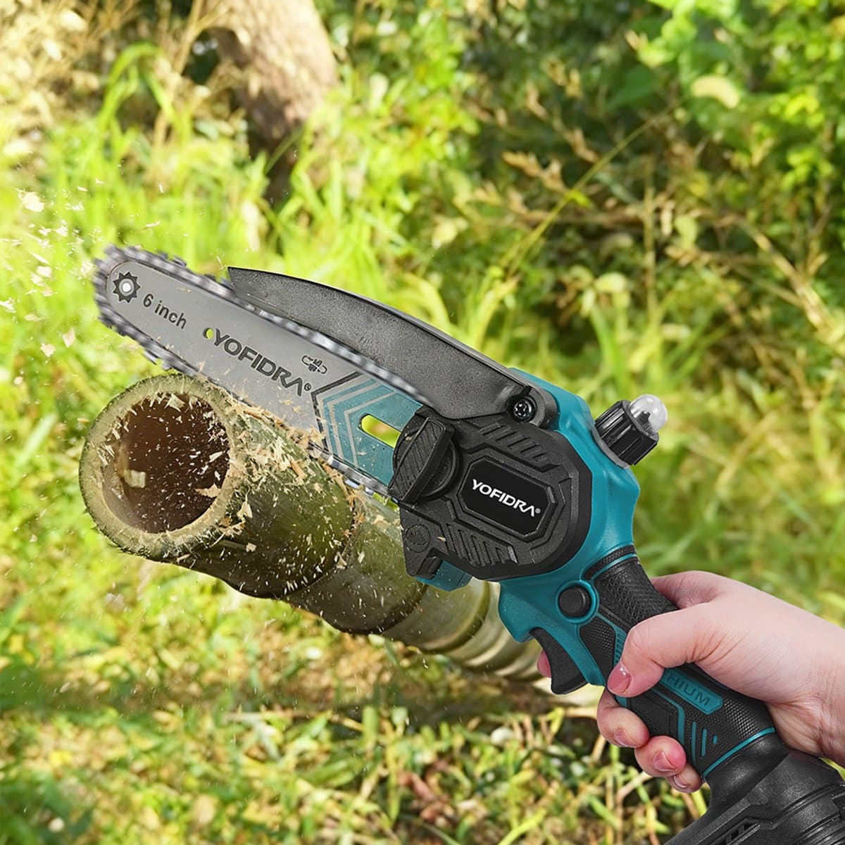 Yofidra Mini kettingzaag - 6 inch kettingzaag- met 2x accu’s - 1000W Heggenschaar - Takkenzaag - voor tuin, boomsnoeien en hout thumbnail 5