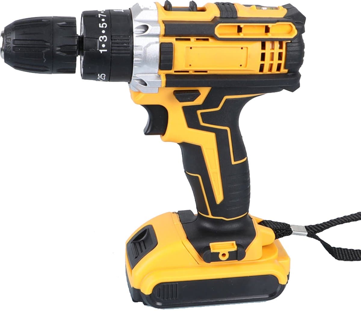 DeWalt-look Accuboormachine 21V Set – 2 Accu's, Snellader, 45 Nm Koppel, Sleutelloze Boorkop en 24-Delige Accessoireset thumbnail 4